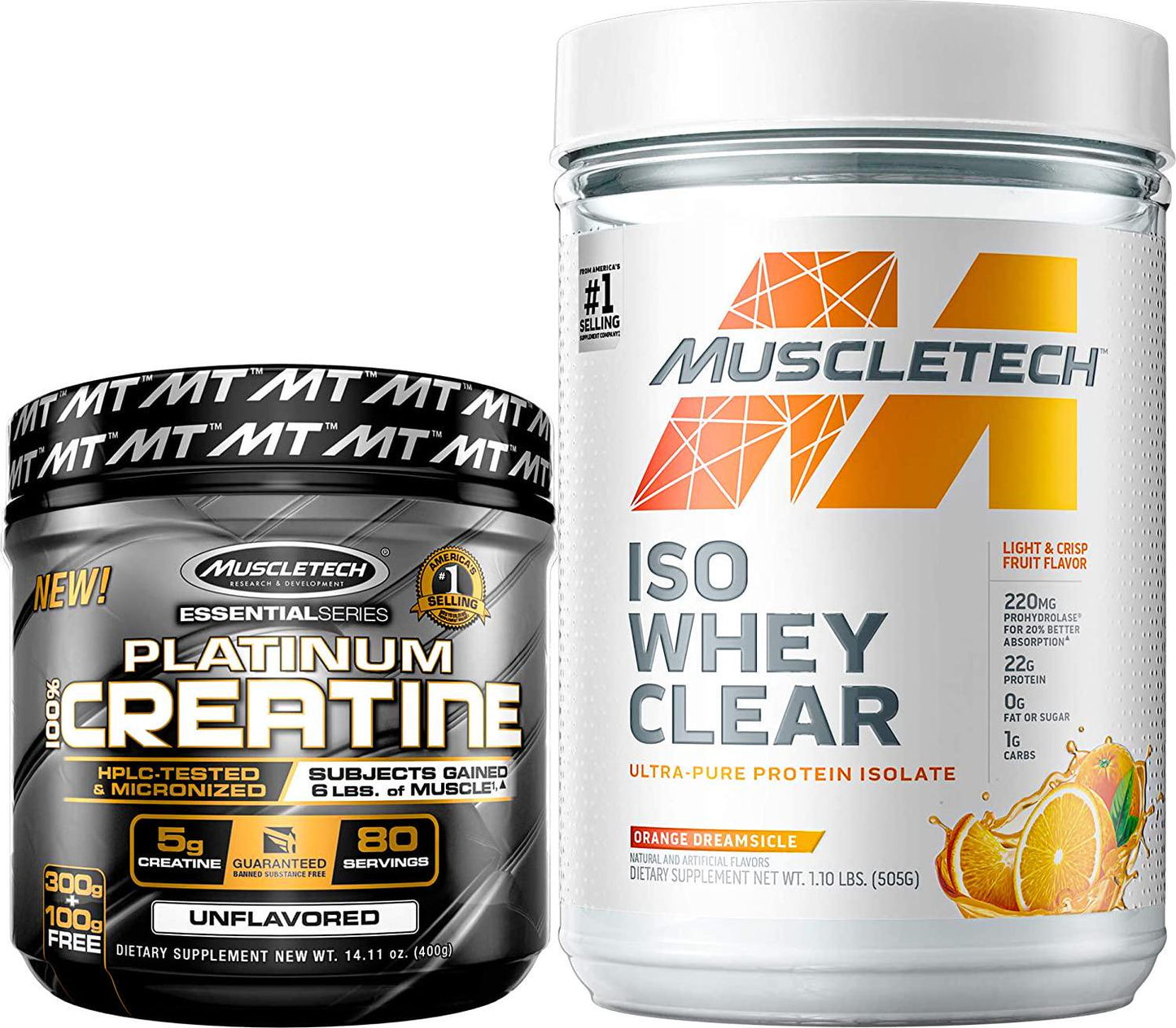 Creatine + Whey Protein Isolate Bundle - MuscleTech Platinum Creatine + MuscleTech Iso Whey Clear, Orange