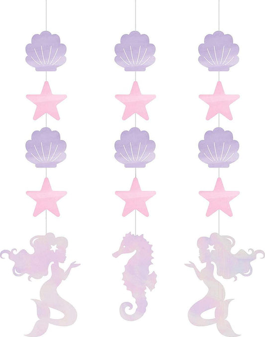 Creative Converting Mermaid Shine Iridescent Hanging String Cut-outs 3-Pieces, 57 cm Size