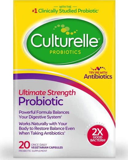 Culturelle Extra Strength Digestive Health Daily Formula, One Per Day Dietary Supplement, Contains 100% Naturally Sourced Lactobacillus GG –The Most Clinically Studied Probiotic†, 20 Count