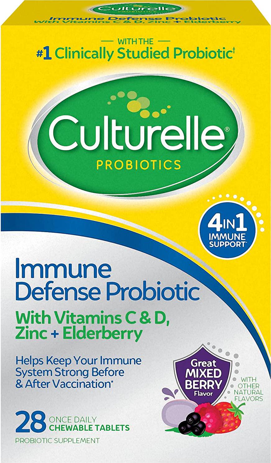 Culturelle Immune Defense, Probiotic + Elderberry, Vitamin C and Zinc, Immune Support for Adults, Mixed Berry Chewables, 28 CT