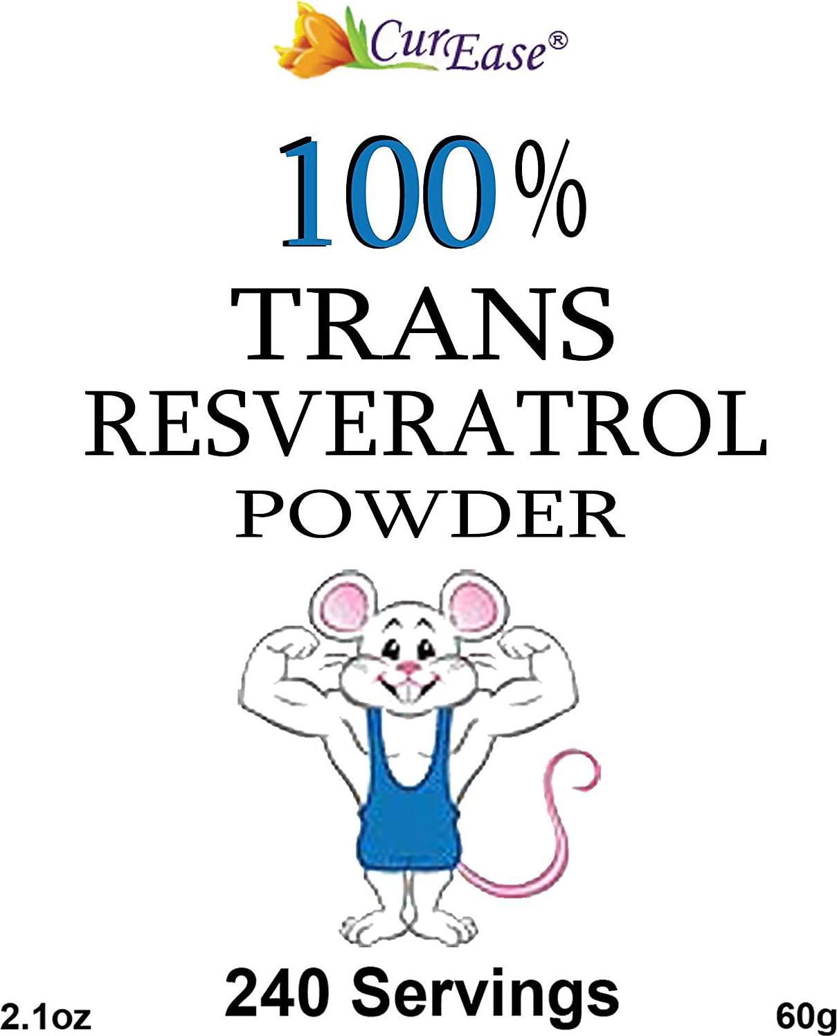 CurEase 100% Pure Trans Resveratrol Powder 240 Servings (60 Grams) 250mg Per Servings