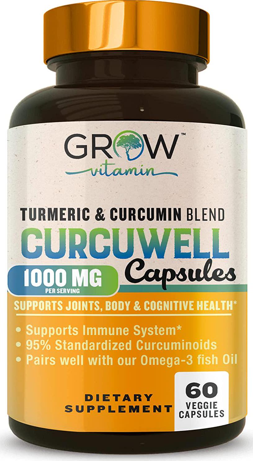 Curcuwell Turmeric Curcumin Capsules - 1000 mg Turmeric and Curcumin Blend, Maximum Strength Joint, Body and Cognitive Support -Â Natural Inflammatory Support, 95% CurcuminoidsÂ -Â 60 Capsules