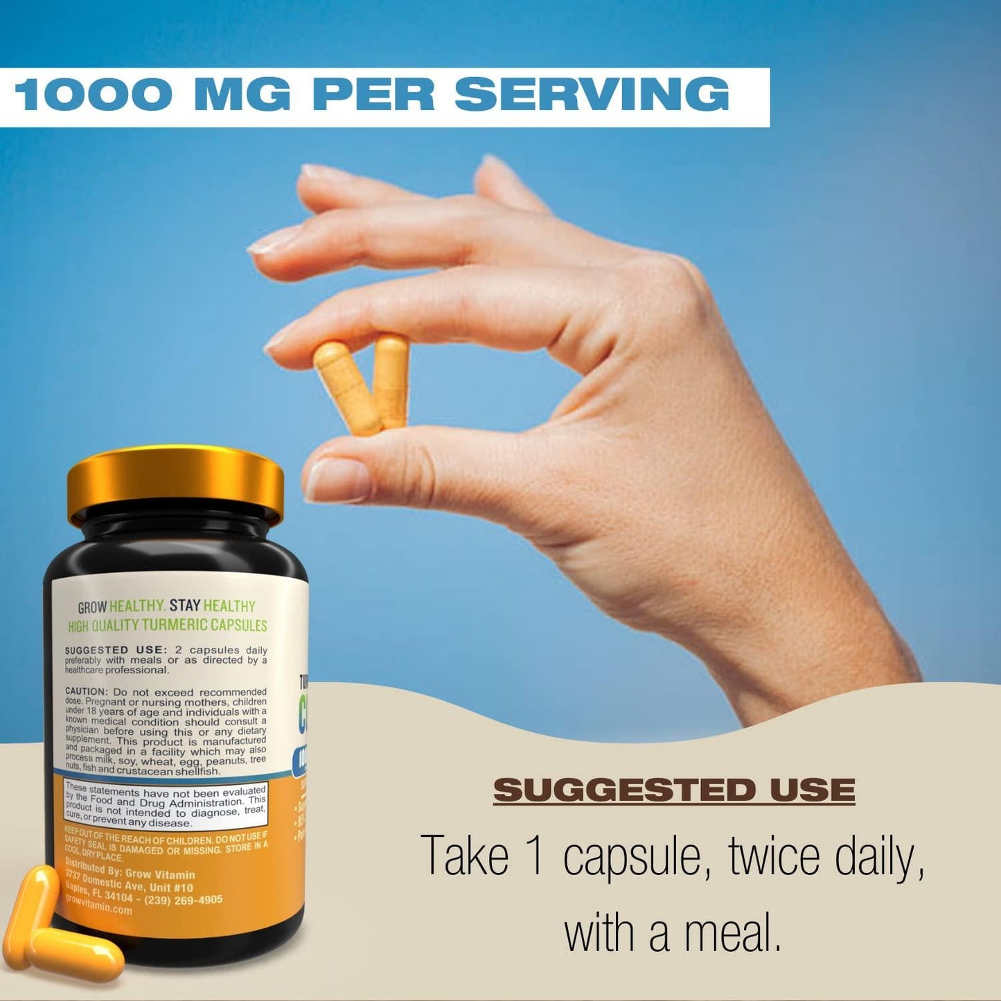 Curcuwell Turmeric Curcumin Capsules - 1000 mg Turmeric and Curcumin Blend, Maximum Strength Joint, Body and Cognitive Support -Â Natural Inflammatory Support, 95% CurcuminoidsÂ -Â 60 Capsules