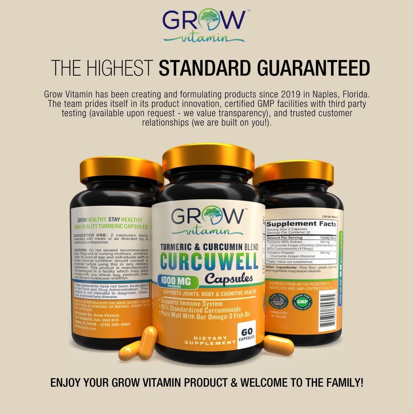 Curcuwell Turmeric Curcumin Capsules - 1000 mg Turmeric and Curcumin Blend, Maximum Strength Joint, Body and Cognitive Support -Â Natural Inflammatory Support, 95% CurcuminoidsÂ -Â 60 Capsules