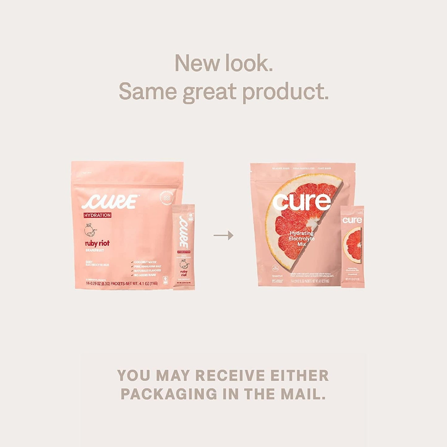 Cure Hydrating Electrolyte Mix | Electrolyte Powder for Dehydration Relief | Made with Coconut Water | No Added Sugar | Vegan | Paleo Friendly | Pouch of 14 Hydration Packets - Grapefruit Flavor