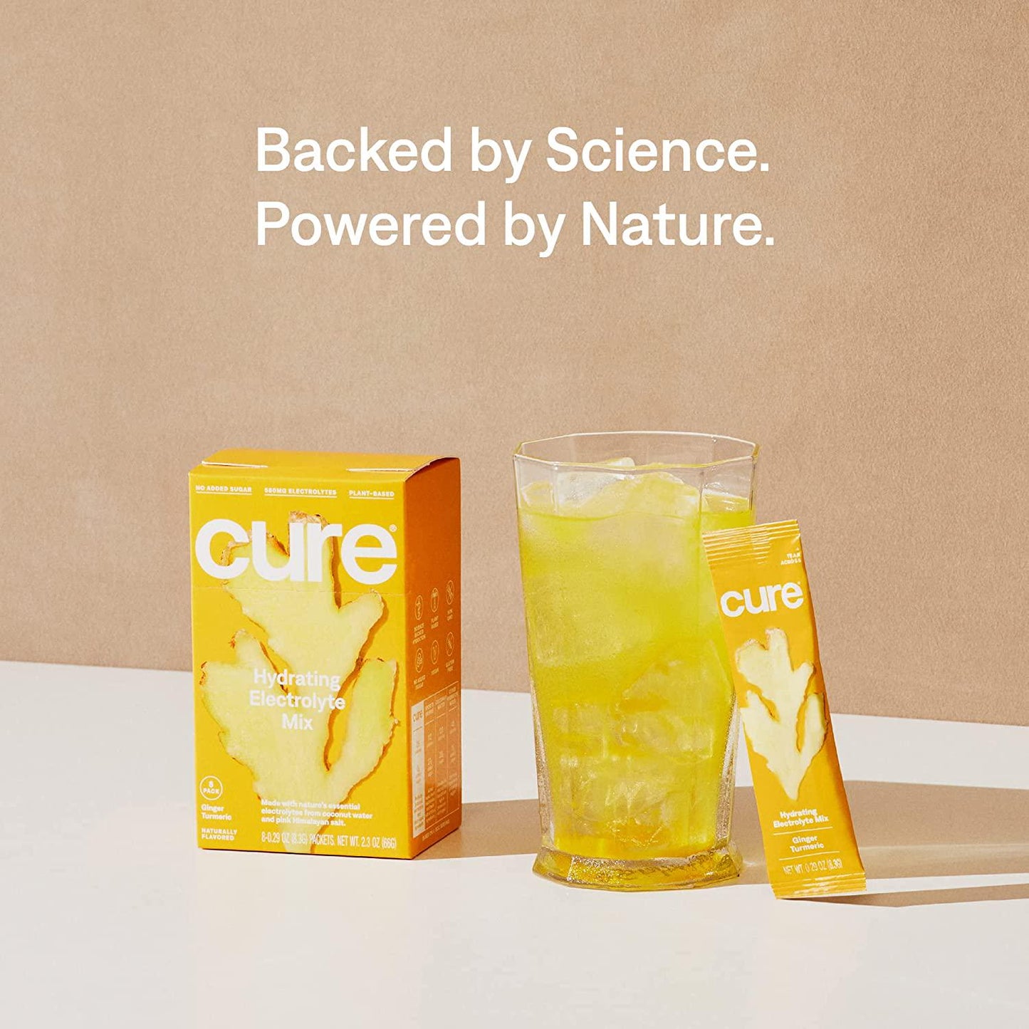 Cure Hydrating Electrolyte Mix | Electrolyte Powder for Dehydration Relief | Made with Coconut Water | No Added Sugar | Vegan | Paleo Friendly | Box of 8 Hydration Packets - Ginger Turmeric Flavor