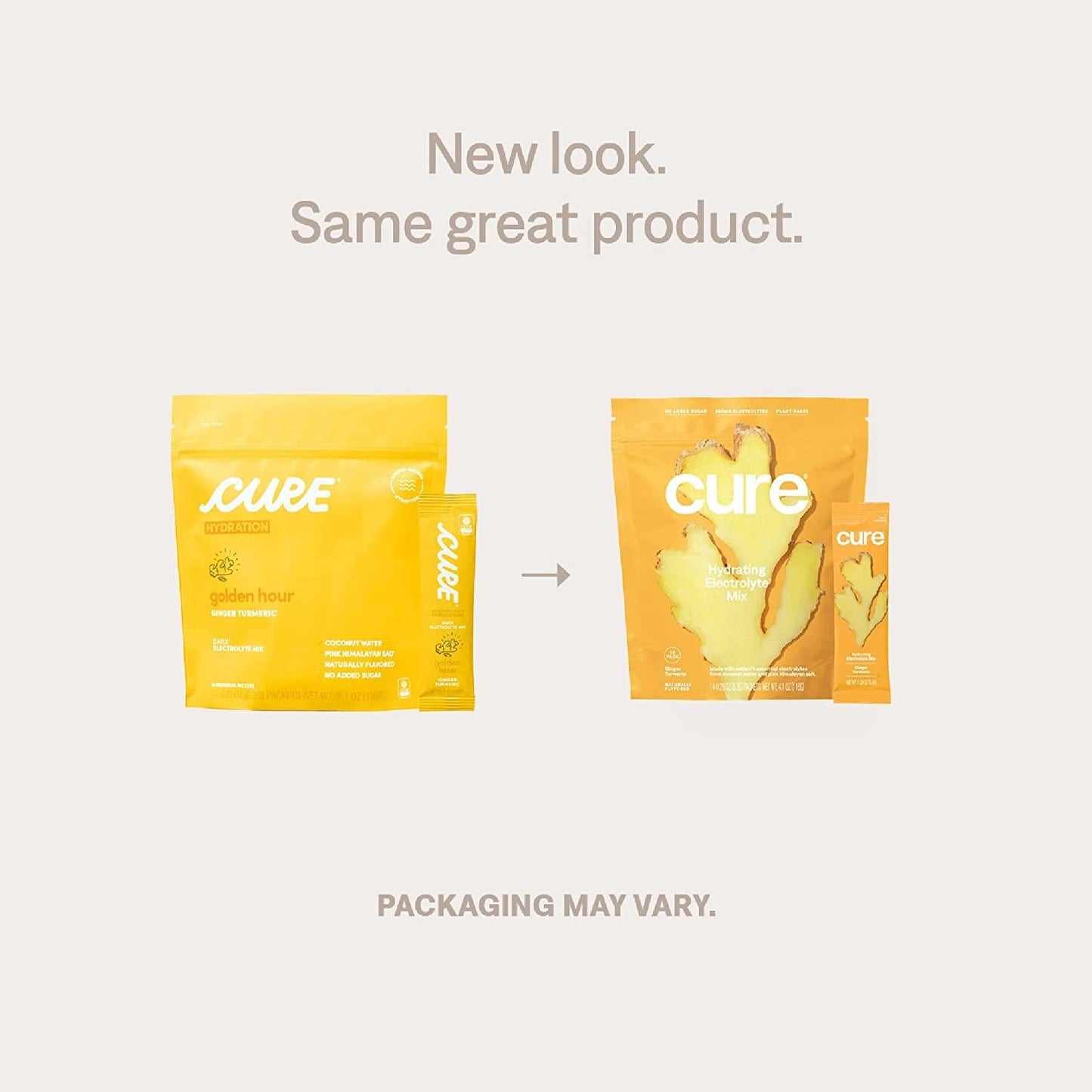 Cure Hydrating Electrolyte Mix | Electrolyte Powder for Dehydration Relief | Made with Coconut Water | No Added Sugar | Vegan | Paleo Friendly | Box of 8 Hydration Packets - Ginger Turmeric Flavor