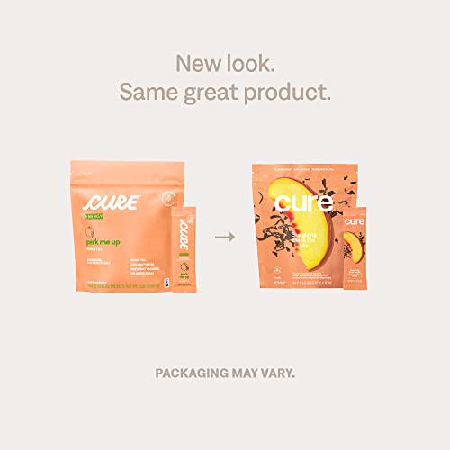 Cure Peach Tea Energizing Hydration Mix - Natural Energy Drink with Electrolytes and Caffeine | Made with Coconut Water | No Added Sugar | Vegan | Pouch of 14 Energy Packets - Peach Tea