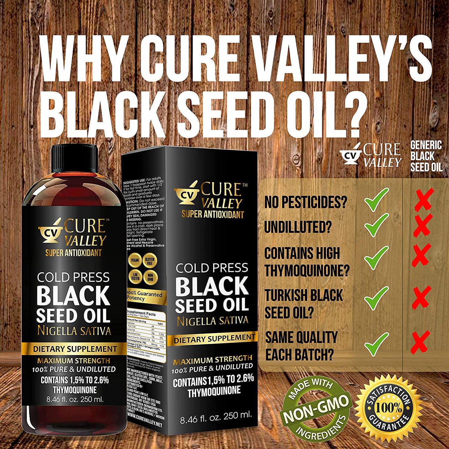 Cure Valley Black Seed Oil 8.4oz: Higher Bioavailabilty Faster Absorbtion, Very High Thymoquinone, Cold Pressed, 100% Turkish Black Cumin Seed Oil, Non-GMO, 100% Liquid Pure Black Seed Oil