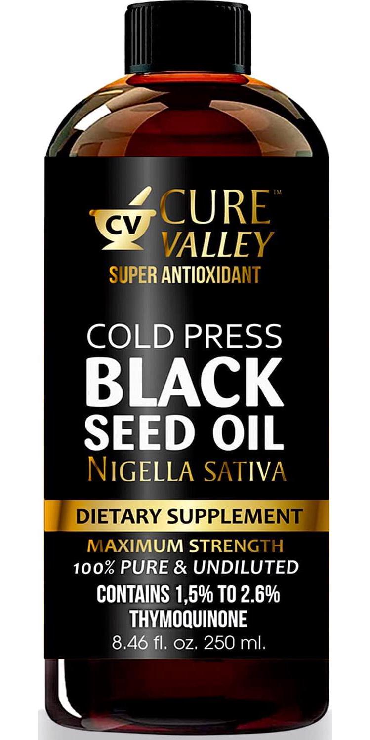 Cure Valley Black Seed Oil 8.4oz: Higher Bioavailabilty Faster Absorbtion, Very High Thymoquinone, Cold Pressed, 100% Turkish Black Cumin Seed Oil, Non-GMO, 100% Liquid Pure Black Seed Oil