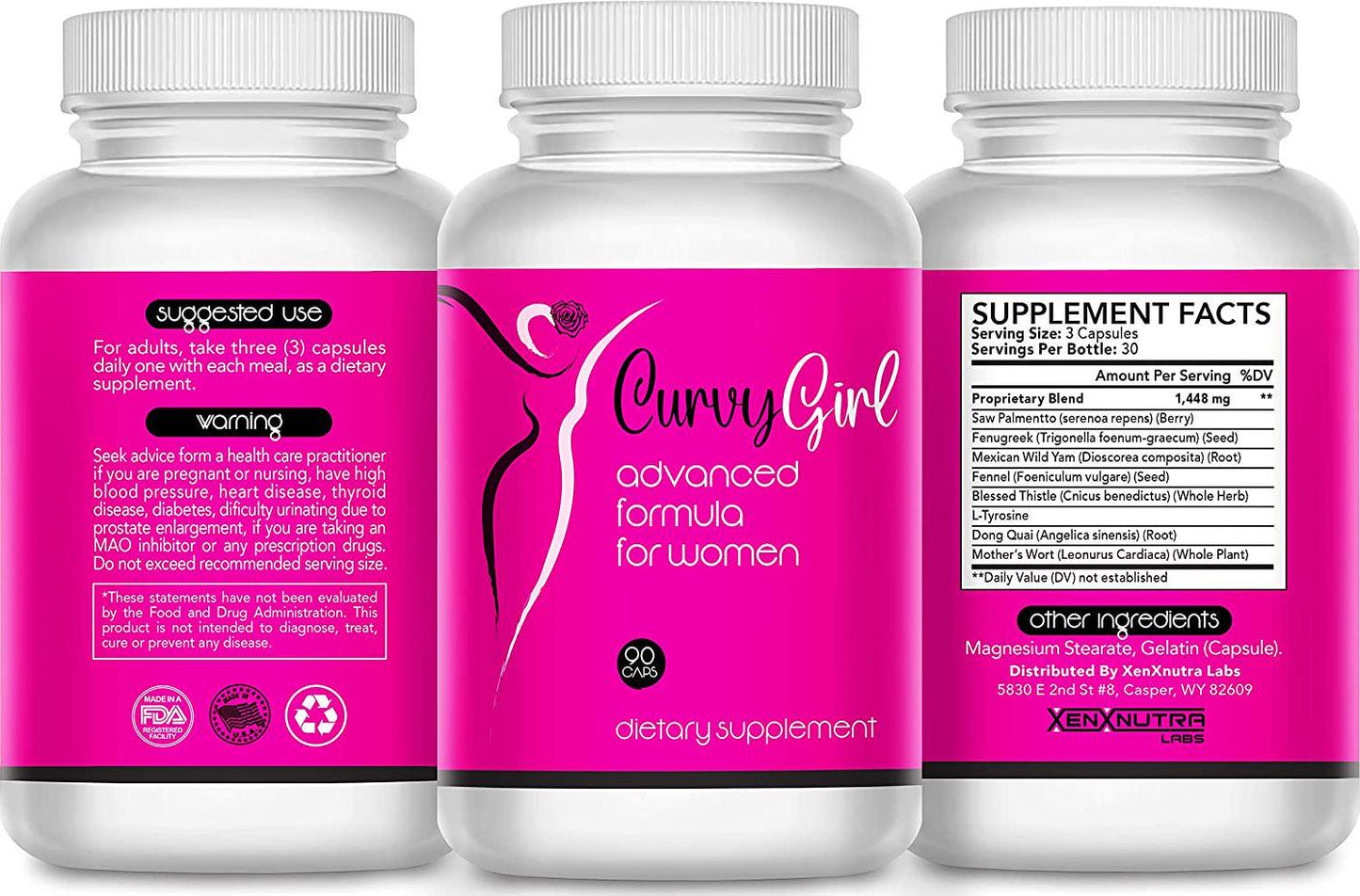 Curvy- Female Weight Gain Pills- Get Your Curves Fast- Fill Out Your Jeans and Fit in That Swimsuit Without Surgery or Padding- 90 Veggie Capsules