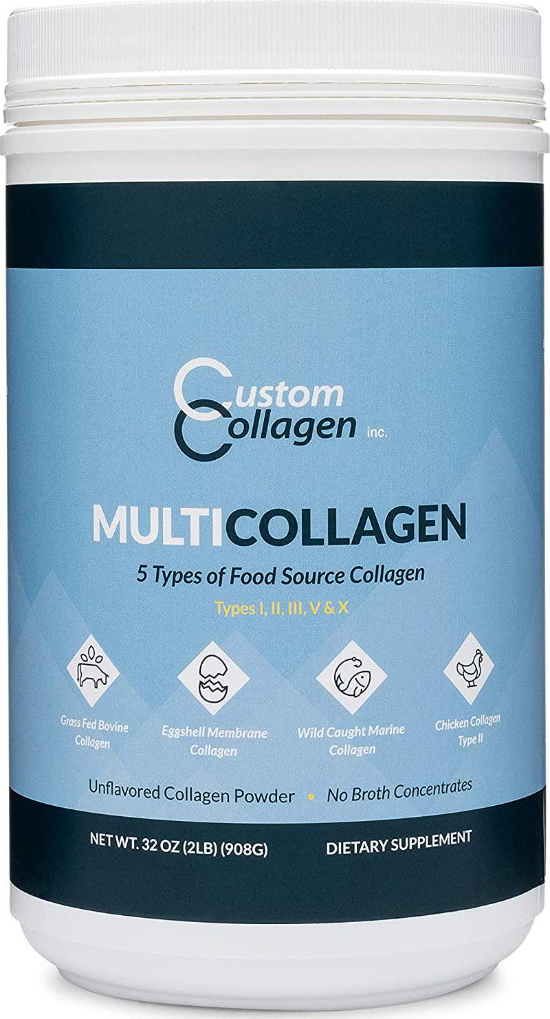Custom Collagen Multi Collagen Plus Peptides Complex, 2 Pound Jar - Non GMO, Kosher, Unflavored