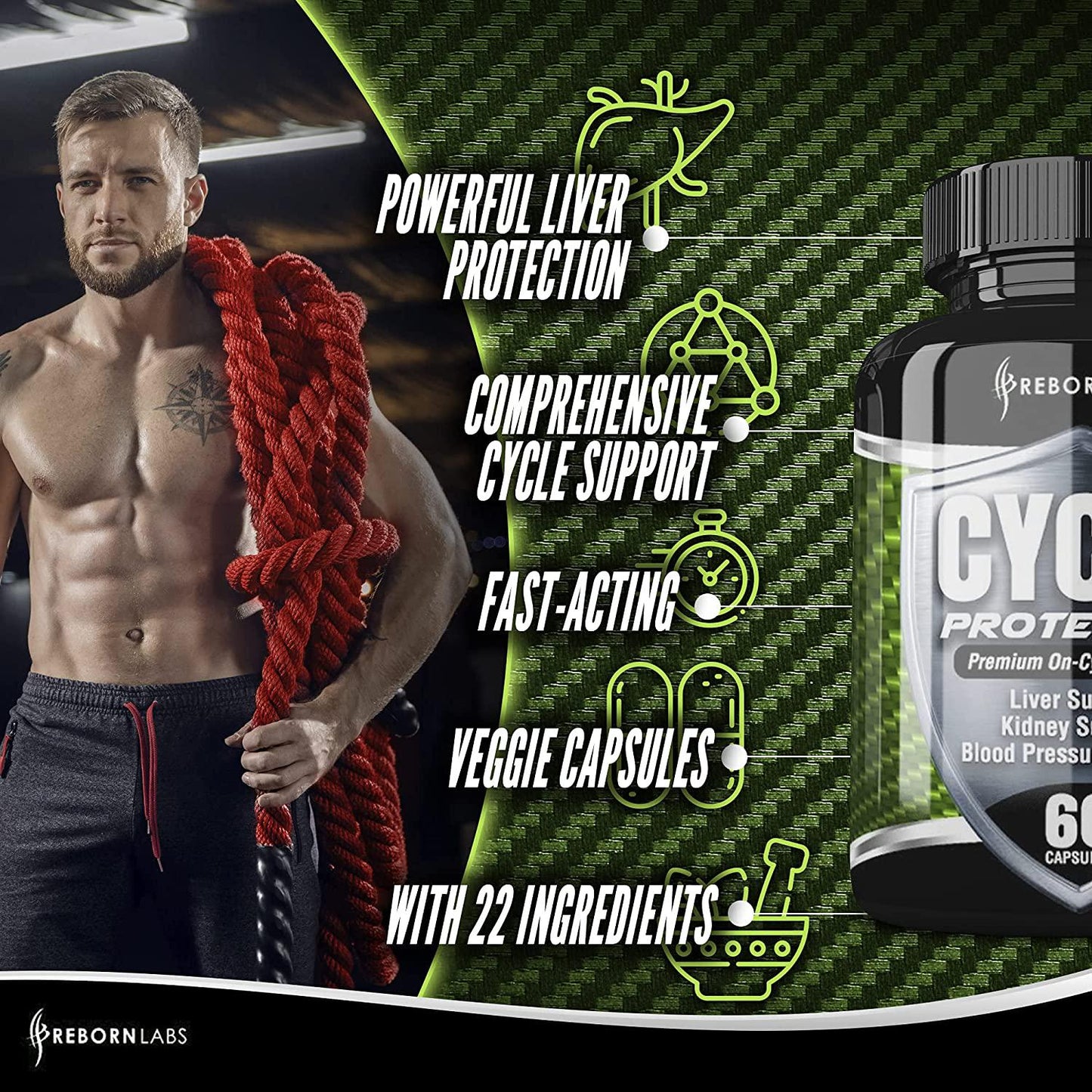 Cycle Protection | Premium Liver Support Supplement for Bodybuilders, Weightlifters, and Athletes | with Milk Thistle, Zinc, Dandelion, Berberine, and More | 60 Capsules
