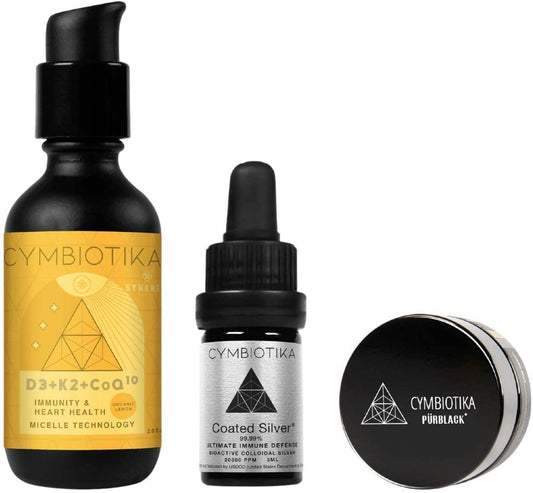 Cymbiotika Immunity Power Bundle - Synergy D3 K2 COQ10, Coated Silver and Shilajit