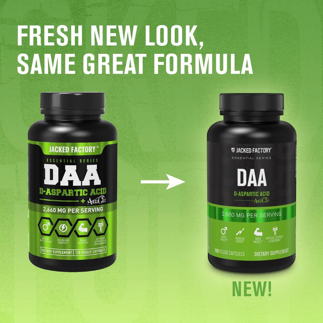 DAA D Aspartic Acid Supplement - Fortified with Astragin for Enhanced Absorption, Zero Artificial Fillers - 120 Veggie Capsule Pills