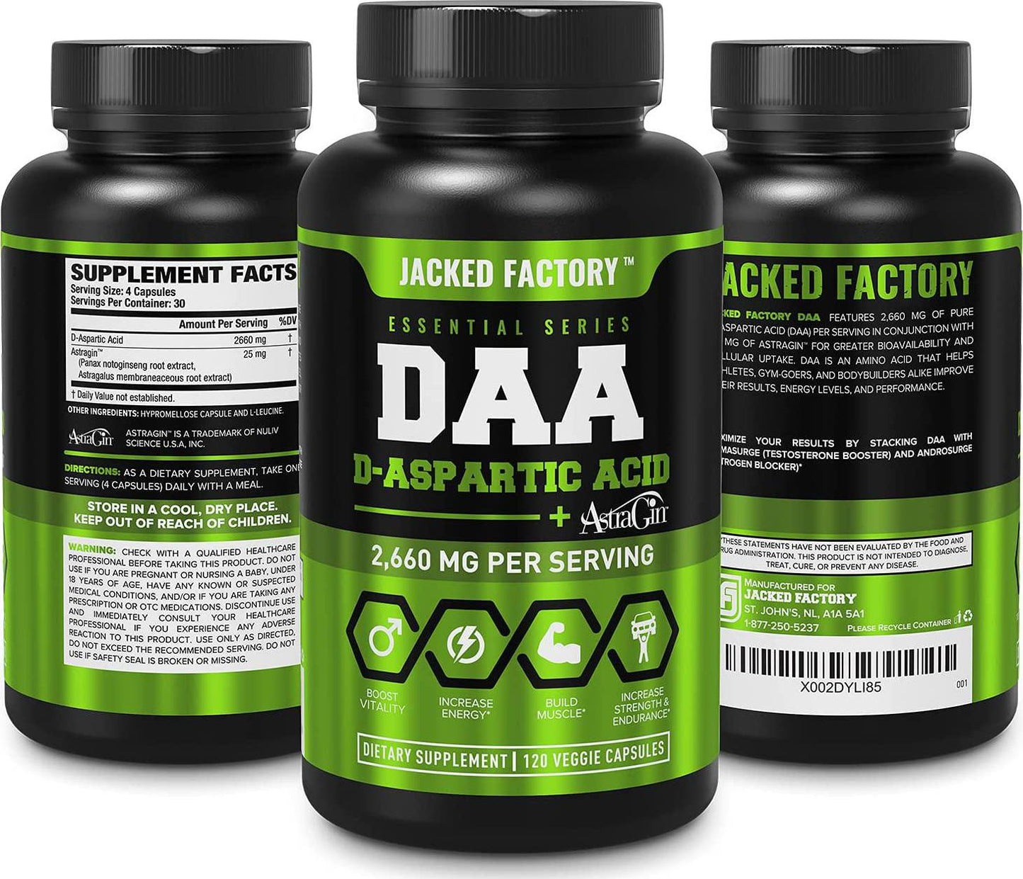 DAA D Aspartic Acid Supplement - Fortified with Astragin for Enhanced Absorption, Zero Artificial Fillers - 120 Veggie Capsule Pills
