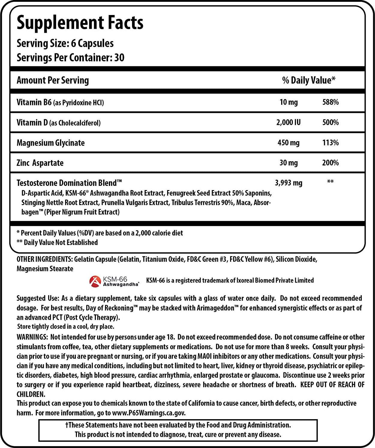 DAY OF RECKONING - NATURAL TESTOSTERONE BOOSTER, SUPPLEMENT NATURAL ENERGY, LEAN MUSCLE GROWTH, PROMOTE FAT LOSS, INCREASE MALE PERFORMANCE