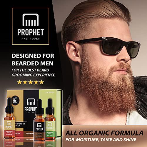 DELUXE EDITION 3 Pack Beard Oil Conditioners for Men [2oz] - Sandalwood, Cedarwood and Unscented - Designed for Thicker Facial Hair Growth, Softening and Conditioning - Smells Masculine, All Natural, Unscented, Nuts-Free and Vegan Approved
