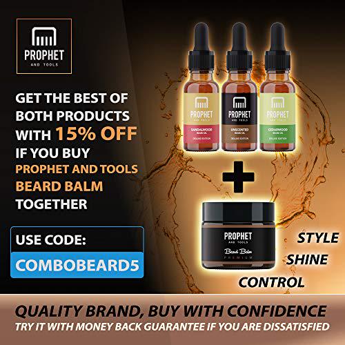 DELUXE EDITION 3 Pack Beard Oil Conditioners for Men [2oz] - Sandalwood, Cedarwood and Unscented - Designed for Thicker Facial Hair Growth, Softening and Conditioning - Smells Masculine, All Natural, Unscented, Nuts-Free and Vegan Approved