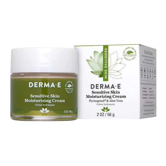 DERMA E Sensitive Skin Moisturizing Cream Gentle, Unscented Daily Face Moisturizer Soothing Facial Cream with Pycnogenol and Vitamins A, C and E - Reduces Redness and Irritation, 2 oz