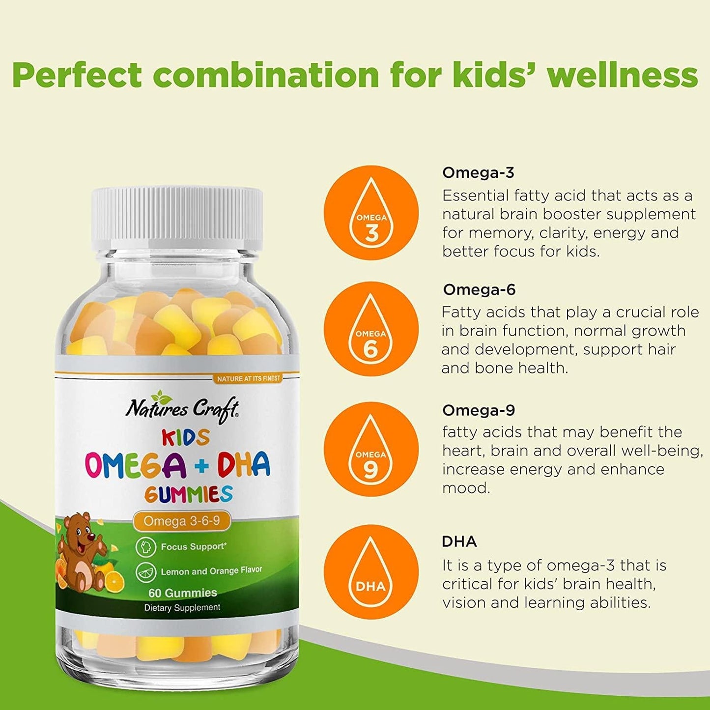DHA Omega 3 Gummies for Kids - Algae Omega 3 Fish Oil for Kids Gummy Vitamins with Omega 3 Fatty Acids - Kids Fish Oil Omega 3 6 9 EPA DHA Supplements for Brain Booster and Childrens Sleep Aid
