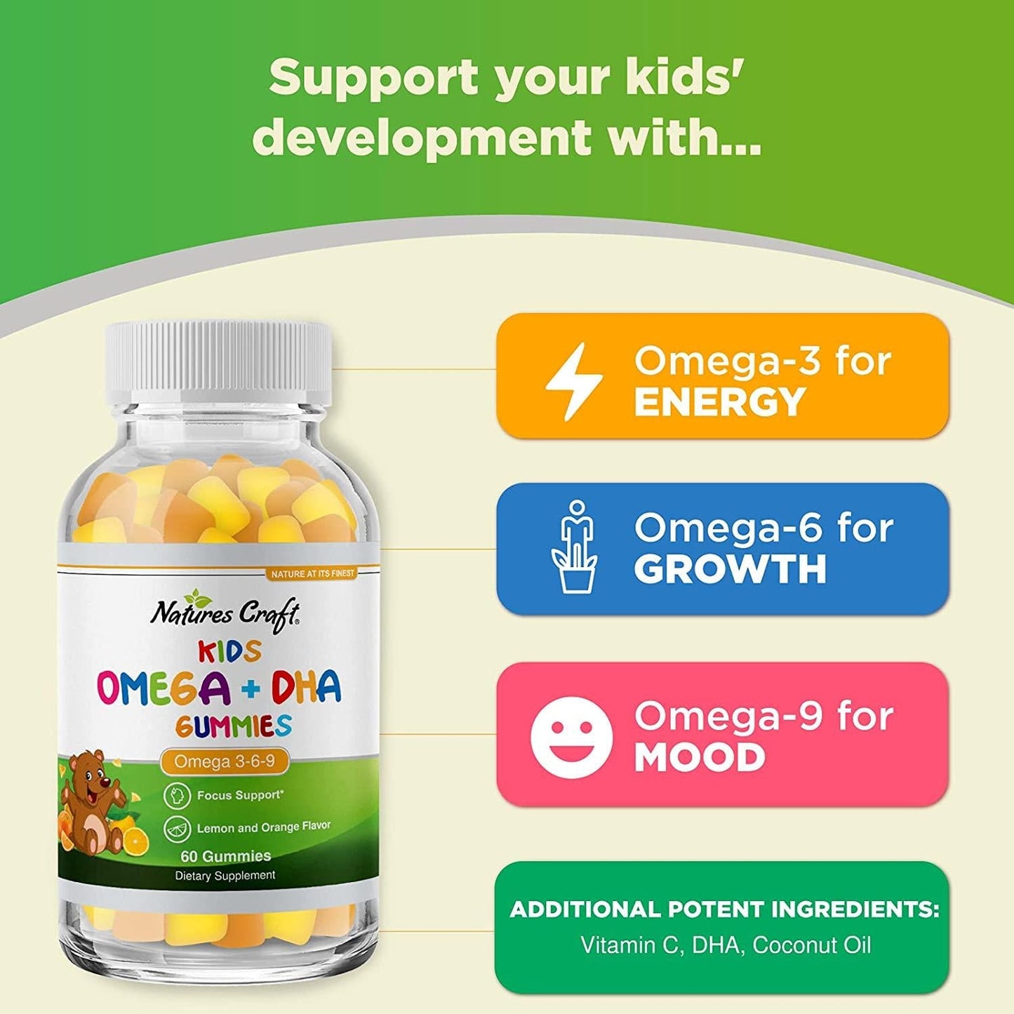 DHA Omega 3 Gummies for Kids - Algae Omega 3 Fish Oil for Kids Gummy Vitamins with Omega 3 Fatty Acids - Kids Fish Oil Omega 3 6 9 EPA DHA Supplements for Brain Booster and Childrens Sleep Aid