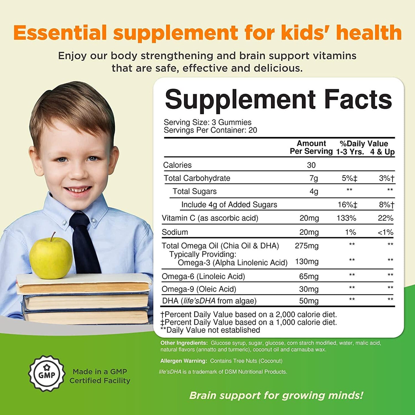 DHA Omega 3 Gummies for Kids - Algae Omega 3 Fish Oil for Kids Gummy Vitamins with Omega 3 Fatty Acids - Kids Fish Oil Omega 3 6 9 EPA DHA Supplements for Brain Booster and Childrens Sleep Aid