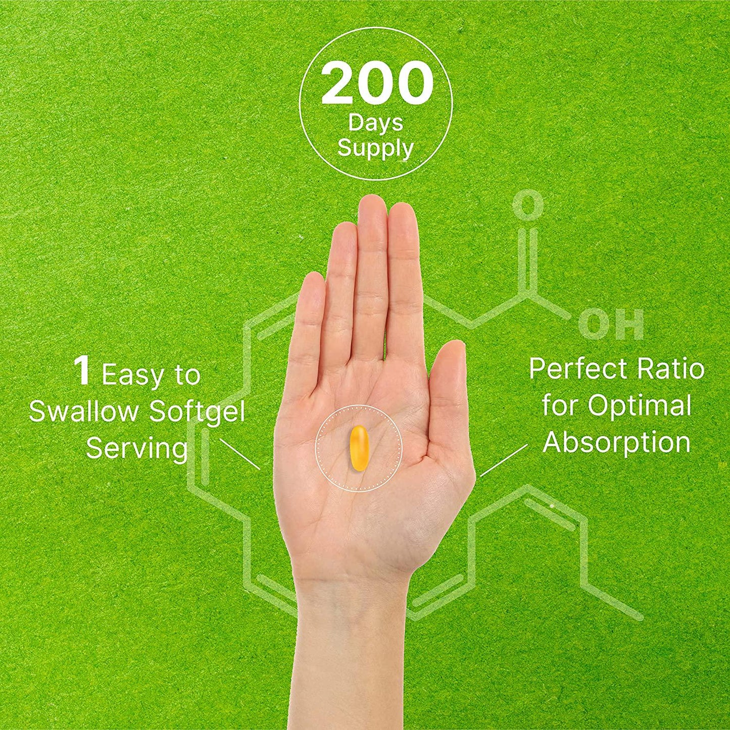 DHA Supplements - DHA 500mg, EPA 250mg, 200 Softgels, Burpless, Omega-3s 1000mg, Support Brain Health - Premium DHA EPA Omega 3 Supplement