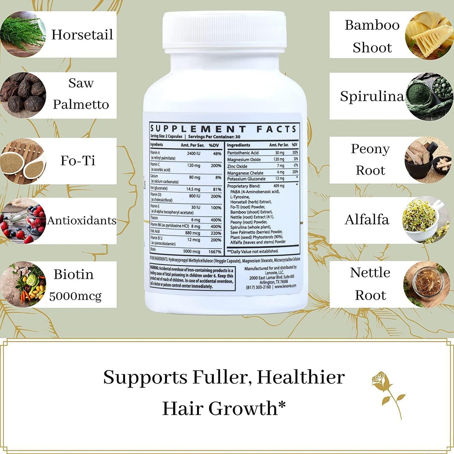 DHT Blocker for Women, Biotin 5000mcg, Hair Vitamins for Faster Hair Growth for Women, Saw Palmetto, Bamboo Silica, Hair Food, Women`s Hair Loss Supplements, Vegetarian, 60-Count Bottle
