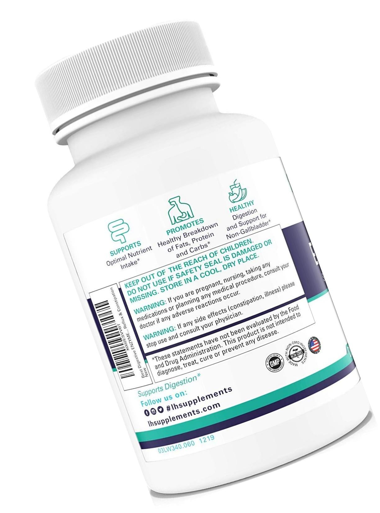 DIGESTIVE ENZYMES SUPPLEMENT - Includes Purified Ox Bile Salts - Tablets for No Gallbladder Sufferers - Enzyme for Digestion and Gas Relief - Helps Bloating, Acid Reflux, Constipation and Repair Leaky Gut