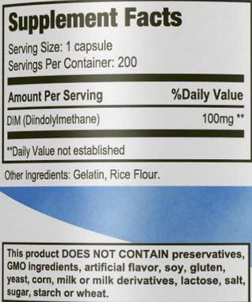 DIM Supplement - 100mg 200 Capsules - Diindolylmethane - Nutrissence