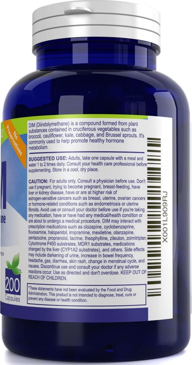 DIM Supplement - 100mg 200 Capsules - Diindolylmethane - Nutrissence