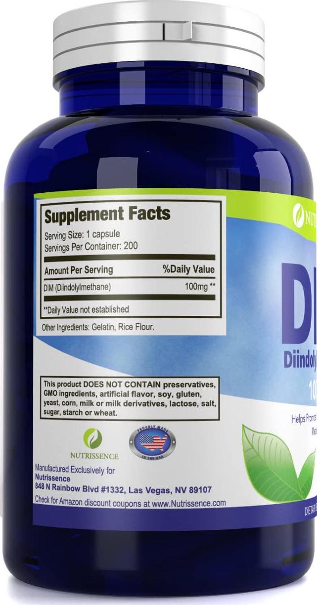 DIM Supplement - 100mg 200 Capsules - Diindolylmethane - Nutrissence