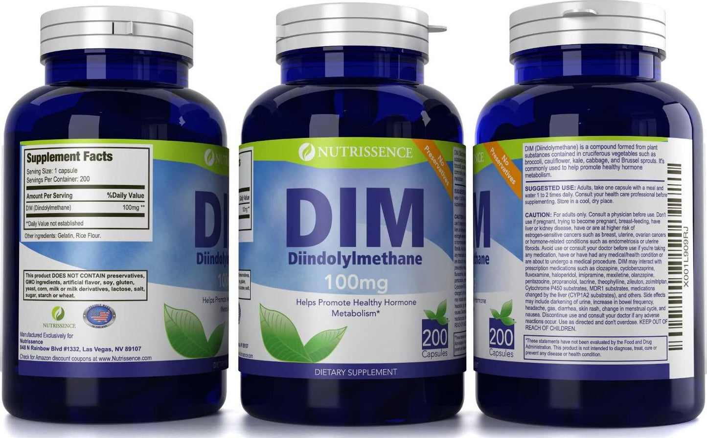DIM Supplement - 100mg 200 Capsules - Diindolylmethane - Nutrissence