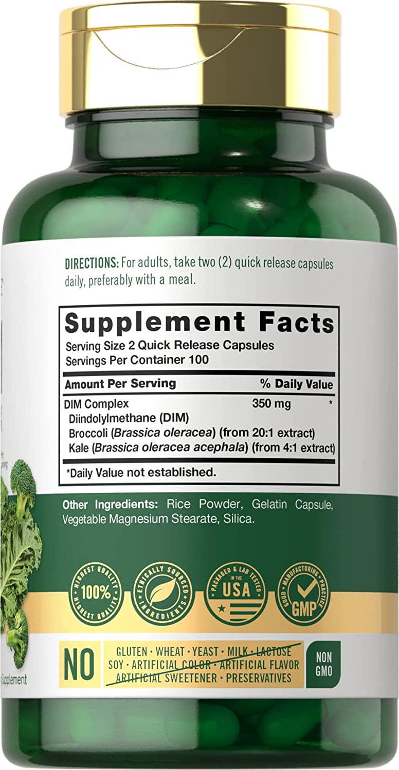 DIM Supplement | 350mg | 200 Count | Vegetarian, Non-GMO and Gluten Free Complex | by Carlyle
