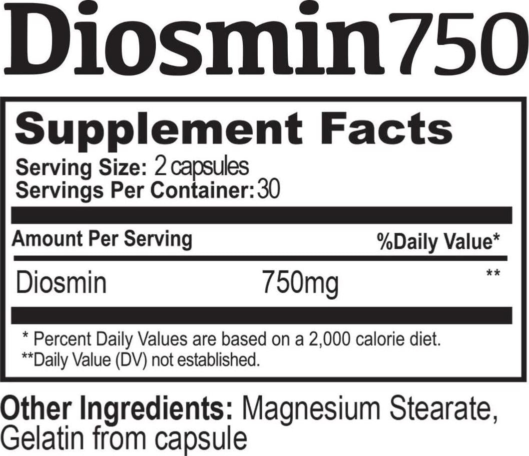 DIOSMIN 750mg Circulation and Vein Support (60 Capsules Bottle) Pure Diosmin not Mixes.