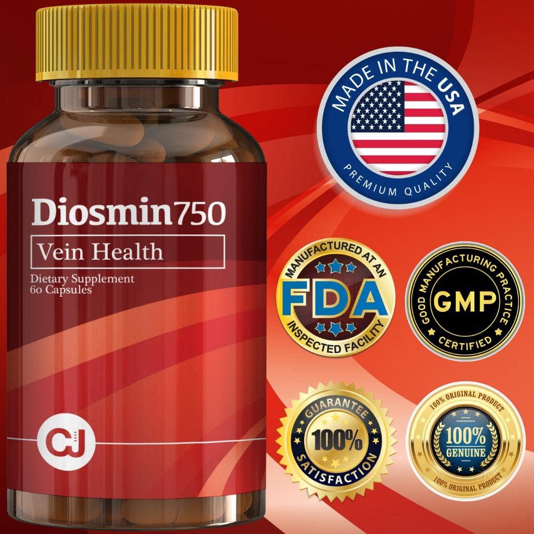 DIOSMIN 750mg Circulation and Vein Support (60 Capsules Bottle) Pure Diosmin not Mixes.