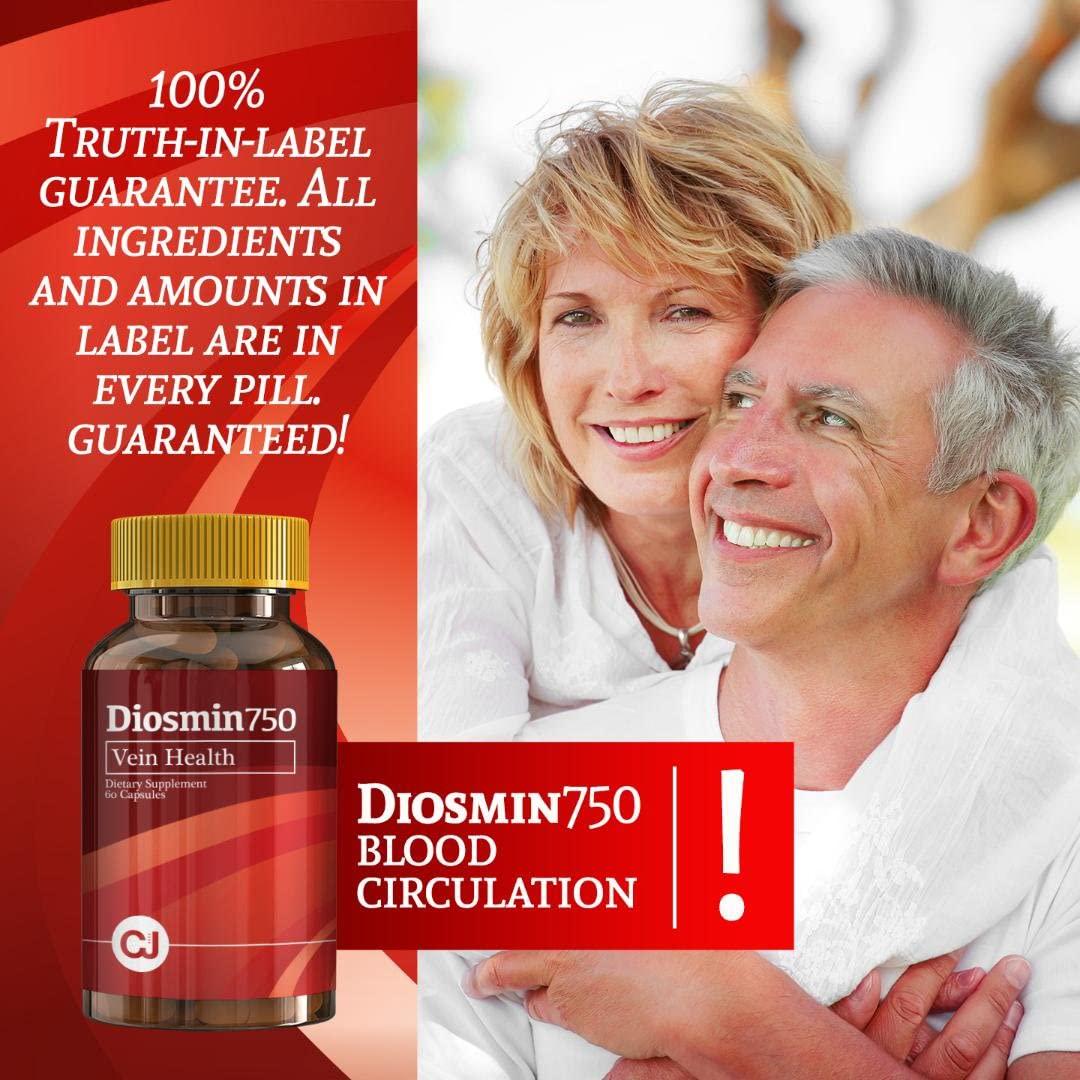DIOSMIN 750mg Circulation and Vein Support (60 Capsules Bottle) Pure Diosmin not Mixes.