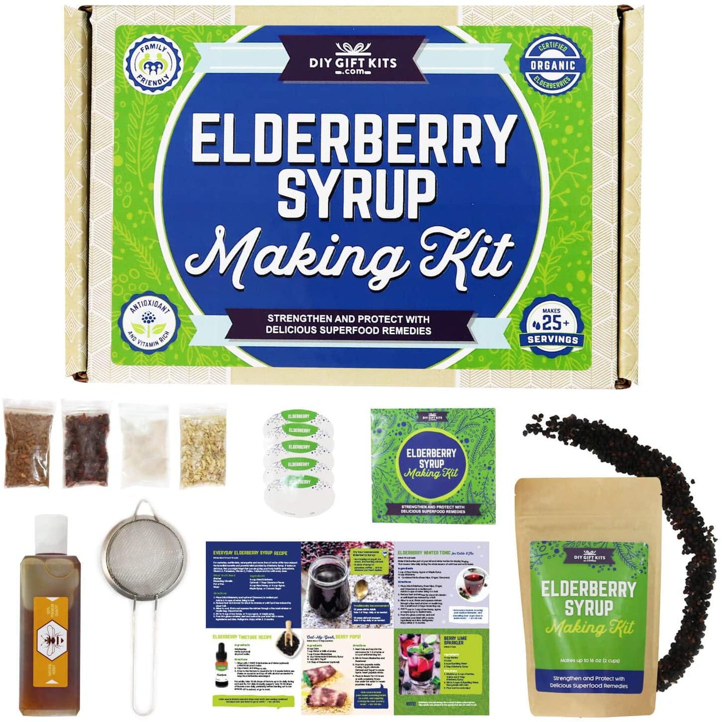 DIY Elderberry Syrup Kit | Make Your Own Elderberry Syrup for Kids and Adults | Kit Includes Organic Dried Elderberries Plus 3 Additional Herbs | All You Need to Make Organic Elderberry Syrup and More