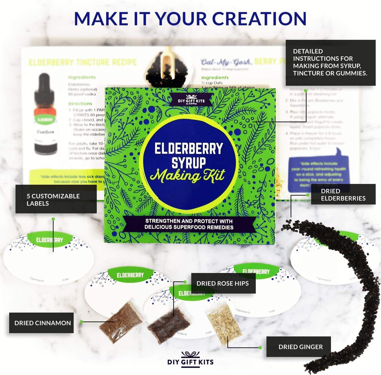 DIY Elderberry Syrup Kit | Make Your Own Elderberry Syrup for Kids and Adults | Kit Includes Organic Dried Elderberries Plus 3 Additional Herbs | All You Need to Make Organic Elderberry Syrup and More