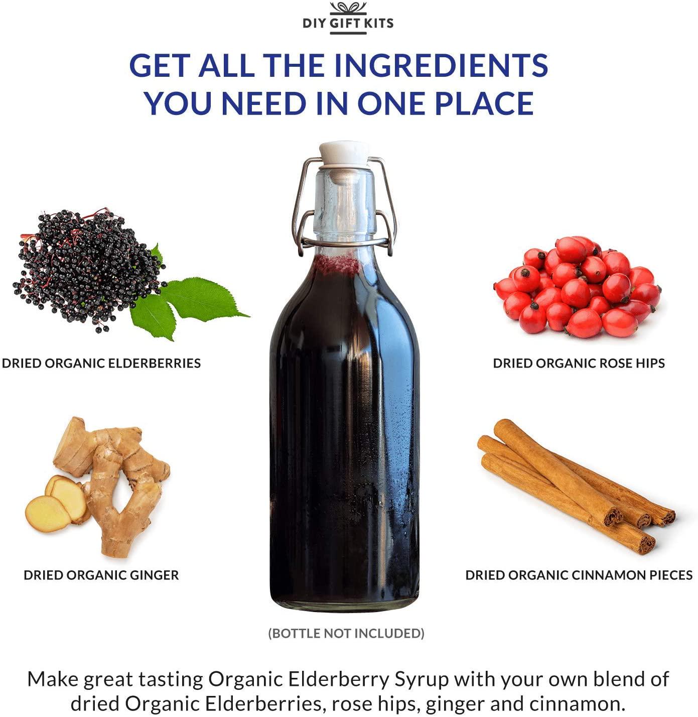 DIY Gift Kits Organic Elderberry Syrup Kit, 4 Herbal Recipe Pack Makes 25+ Servings