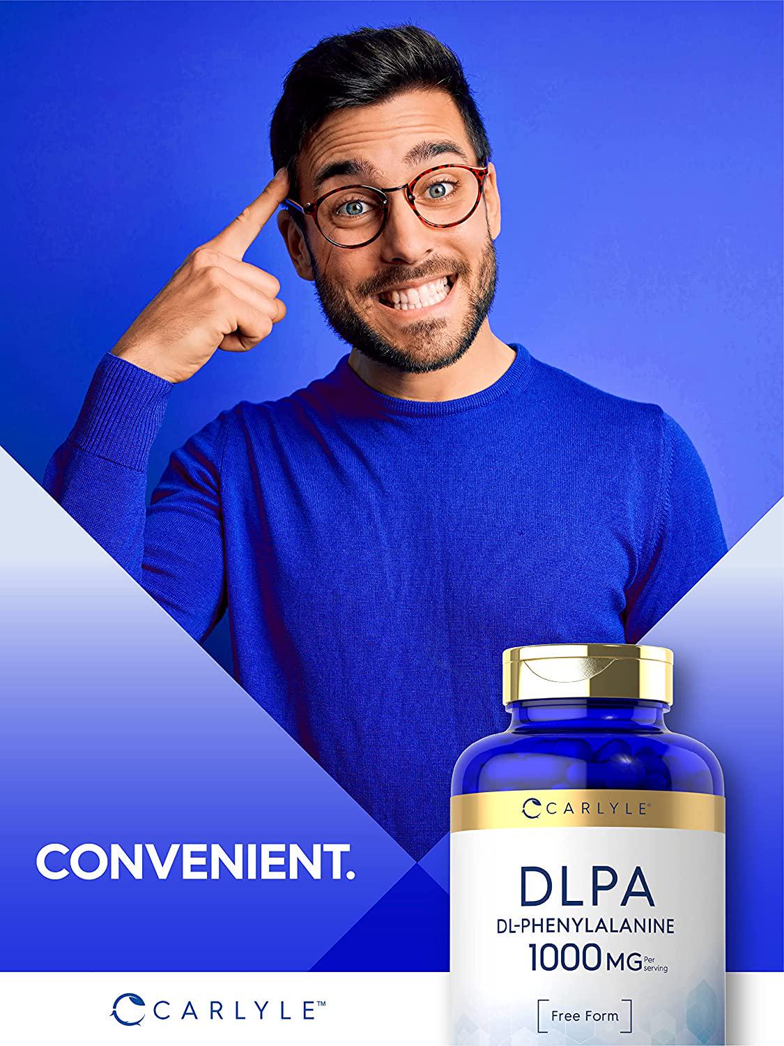 DL-Phenylalanine | 1000mg | 180 Capsules | Non-GMO and Gluten Free Formula | DLPA Free Form Supplement | by Carlyle