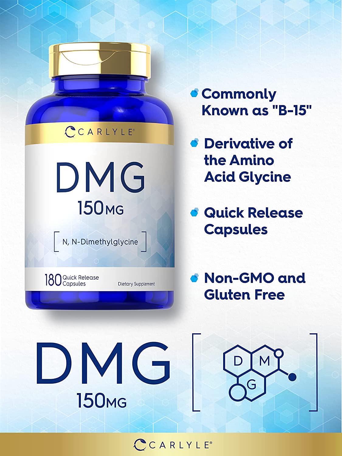 DMG Supplement | 150 mg 180 Capsules | N-Dimethylglycine | Vegetarian, Non-GMO, Gluten Free | by Carlyle