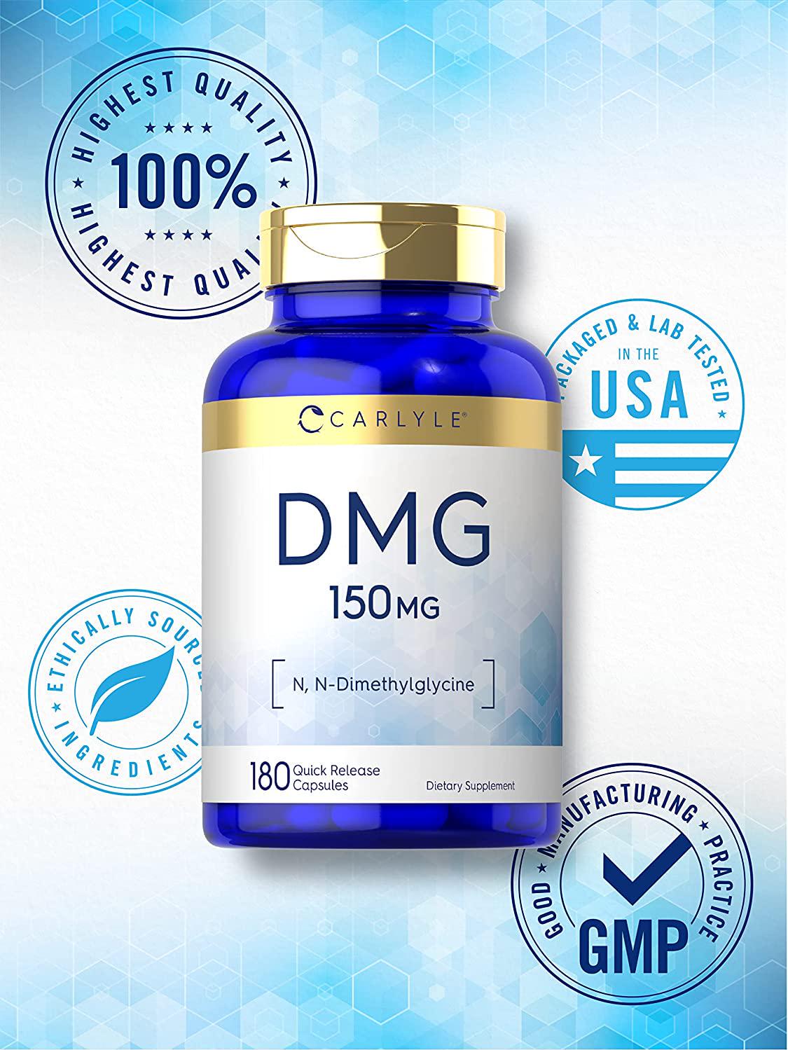 DMG Supplement | 150 mg 180 Capsules | N-Dimethylglycine | Vegetarian, Non-GMO, Gluten Free | by Carlyle