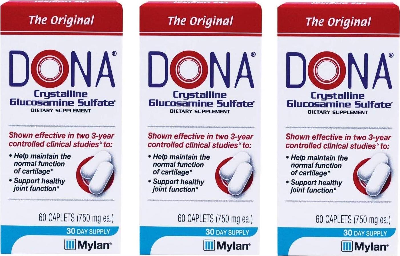 DONA Crystalline Glucosamine Sulfate 60 caplets (3 Pack)