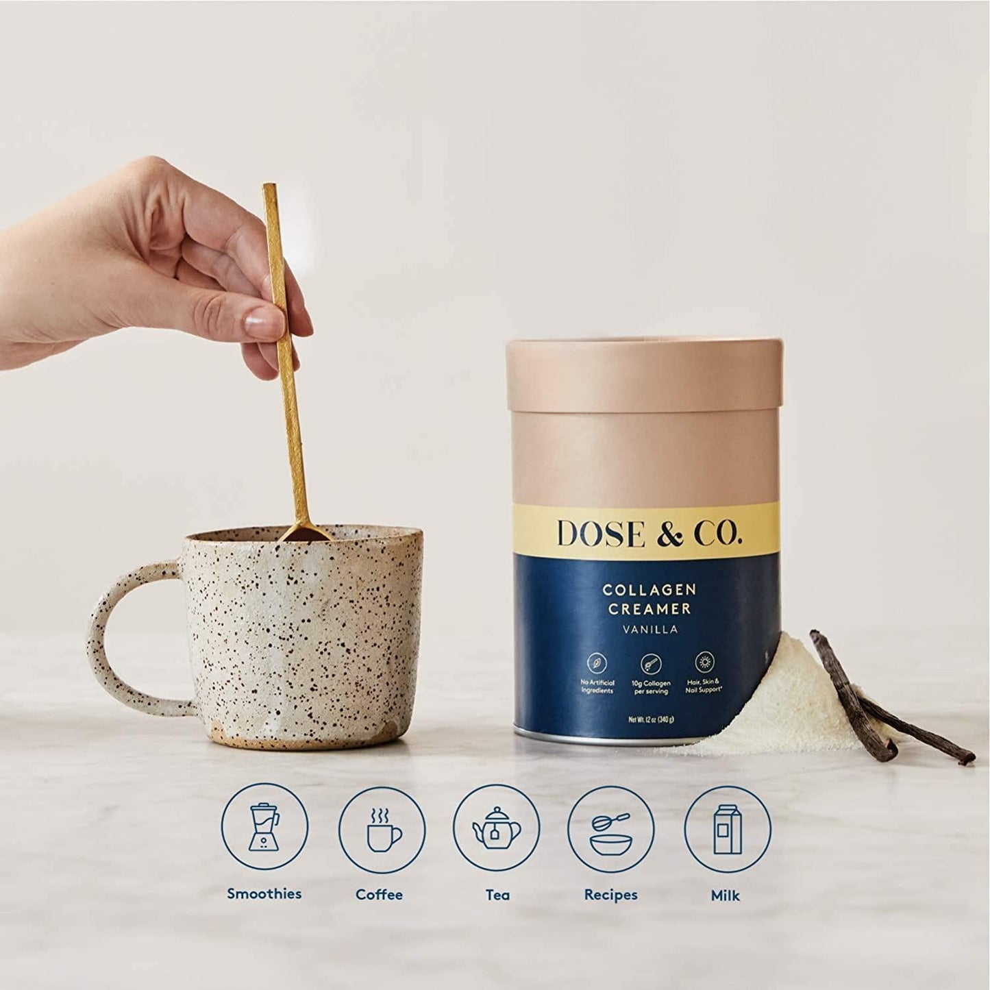 DOSE and CO Dose and Co Collagen Creamer (Vanilla) 340g - Non-GMO, Gluten Free, Sugar Free Collagen Peptides, (11203)