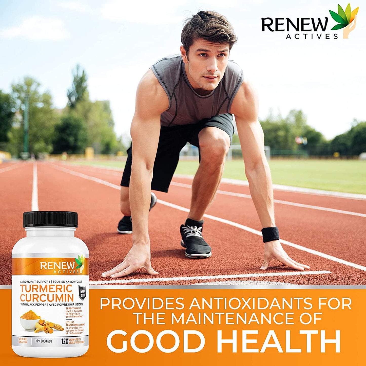 DOUBLE STRENGTH ORGANIC TURMERIC + BLACK PEPPER: Renew Actives 1300mg Turmeric Curcumin Supplement with Bioperine - Natural Anti Inflammatory Pills for Joint Pain Support - 120 Veggie Capsules