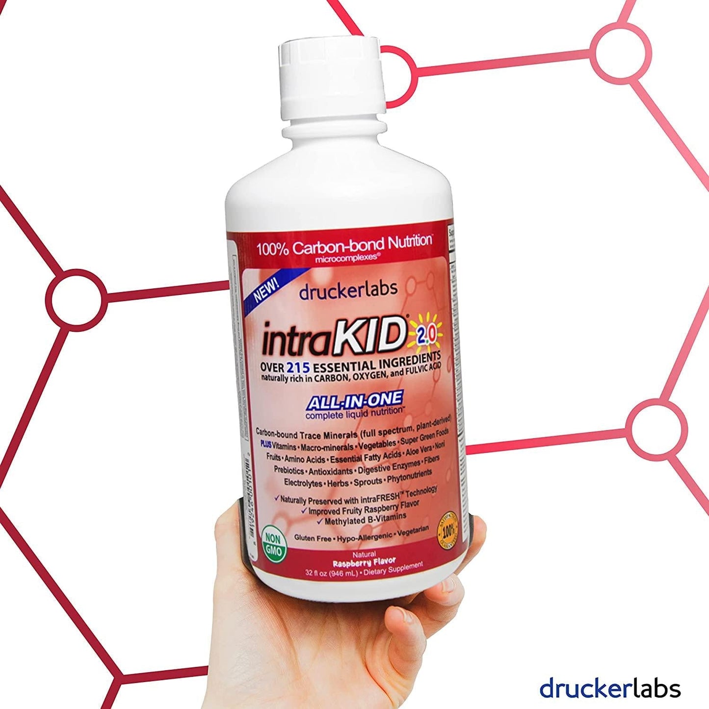 DRUCKER LABS IntraKID 2.0 - Organic Liquid Trace Minerals, Multivitamin and Multi-Nutritional Dietary Supplement for Children ( 32 Ounces / 946 Milliliters, Raspberry Flavor )