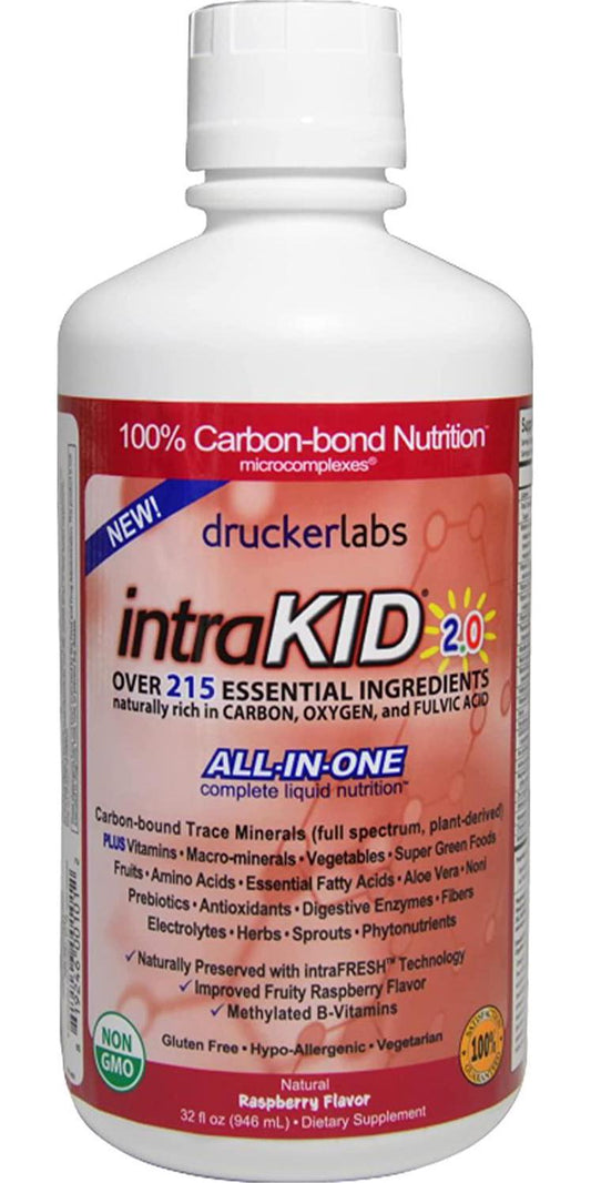 DRUCKER LABS IntraKID 2.0 - Organic Liquid Trace Minerals, Multivitamin and Multi-Nutritional Dietary Supplement for Children ( 32 Ounces / 946 Milliliters, Raspberry Flavor )