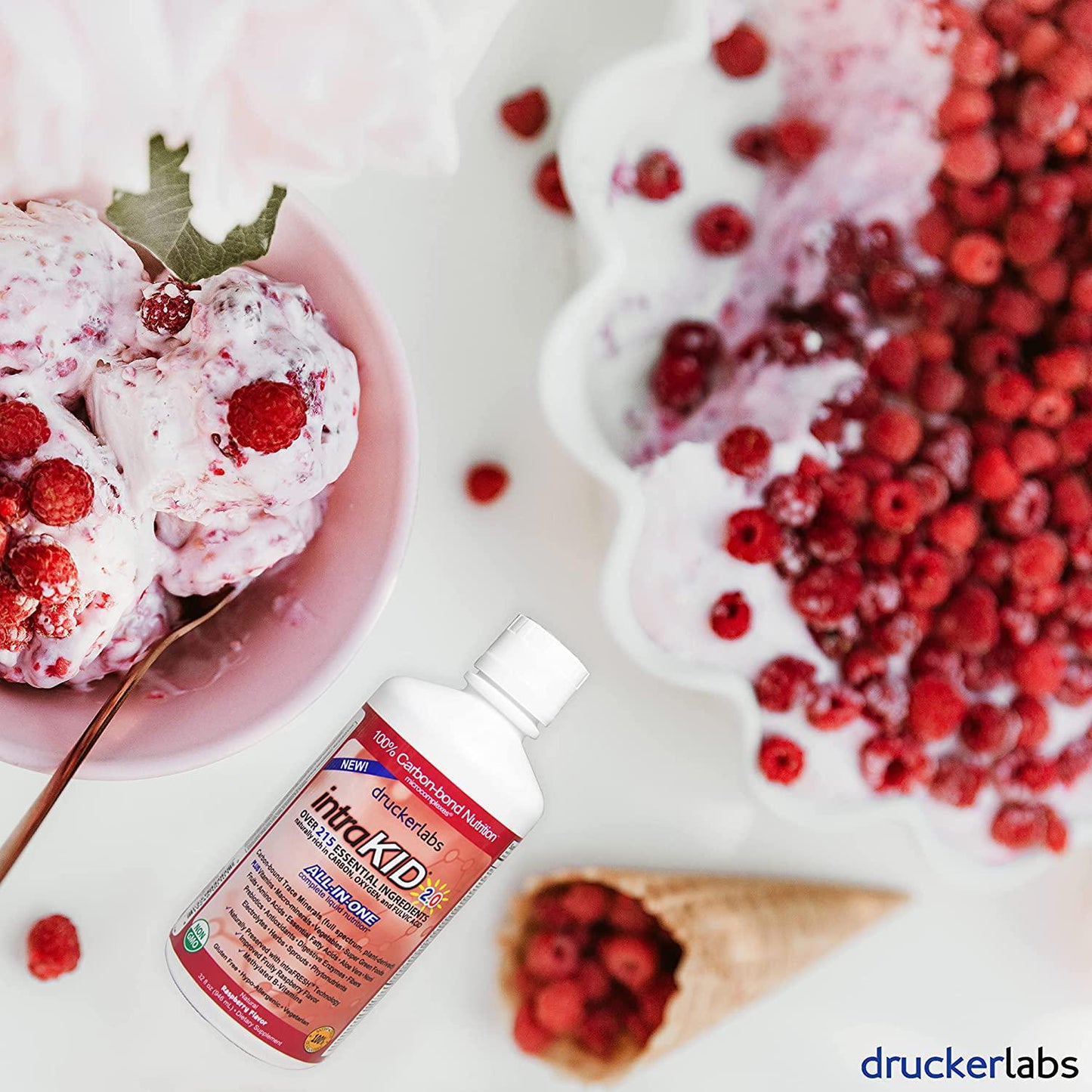 DRUCKER LABS IntraKID 2.0 - Organic Liquid Trace Minerals, Multivitamin and Multi-Nutritional Dietary Supplement for Children ( 32 Ounces / 946 Milliliters, Raspberry Flavor )